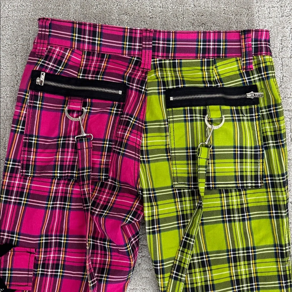 Tripp NYC pink green plaid split pants bondage suspended unisex straight leg - Picture 7 of 8